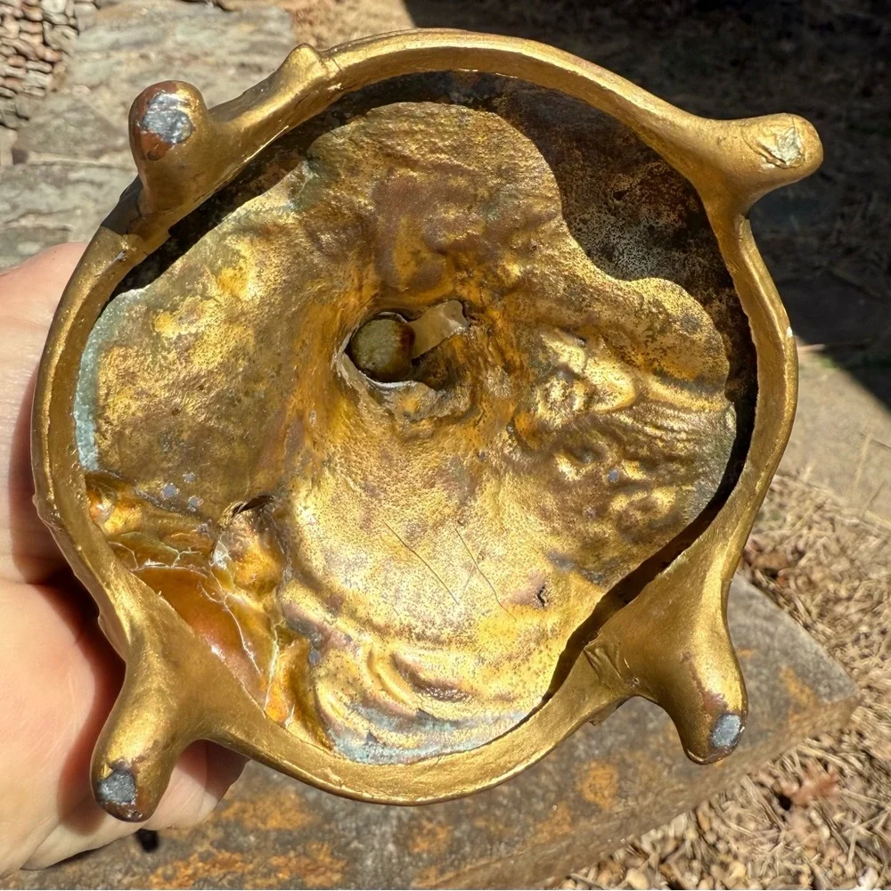 Vintage Art Nouveau Style Glass Trumpet Vase‎ Metal Figural Base